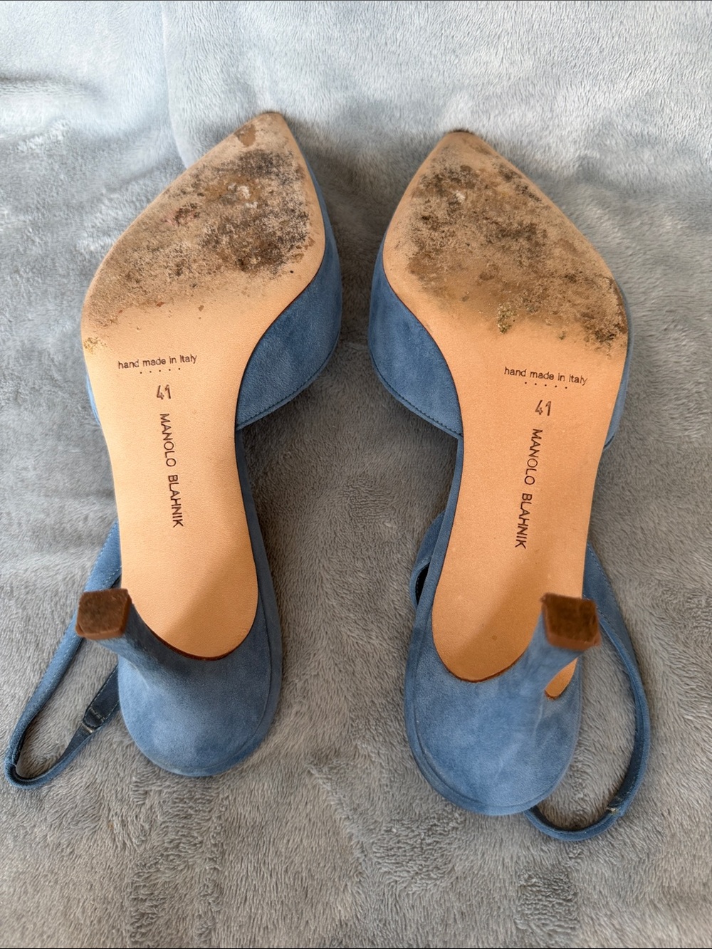Manolo Blahnik Maysli Powder Blue Suede Pointed Slingback Pumps with Buckle - Picture 4 of 6